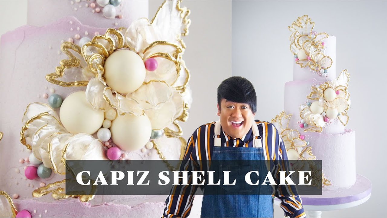 Elegant capiz shell cake decorating with pearlescent edible details