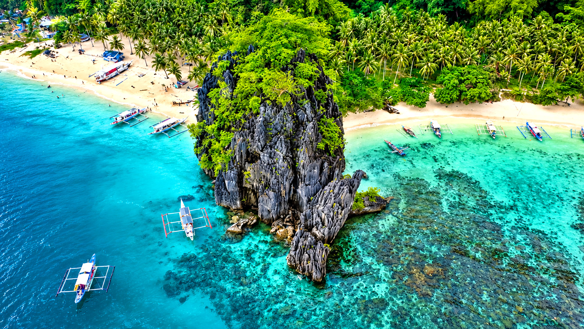 Giant limestone cliffs rise straight from the sea