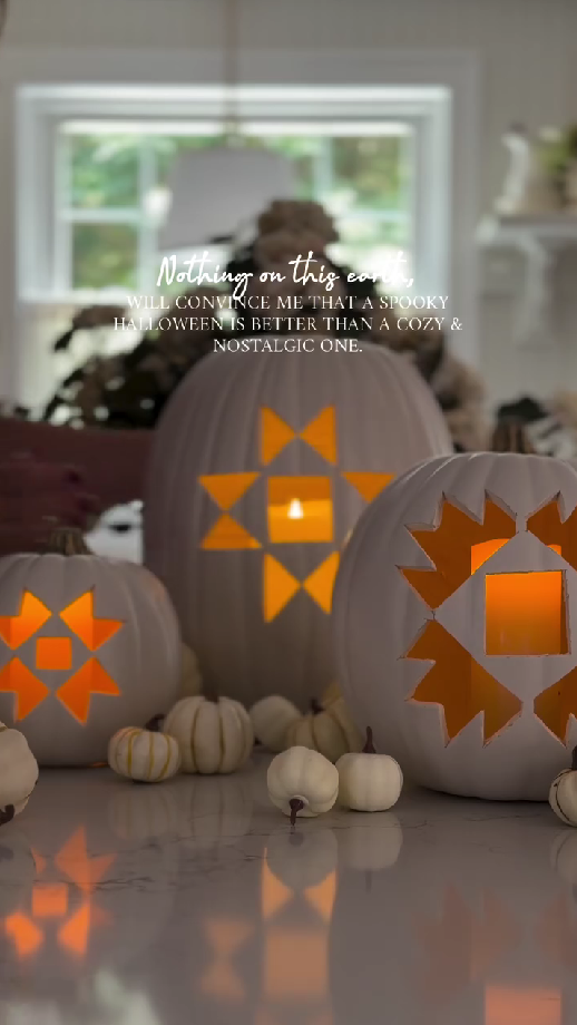 These quilt pattern pumpkins bring cozy charm to fall decor