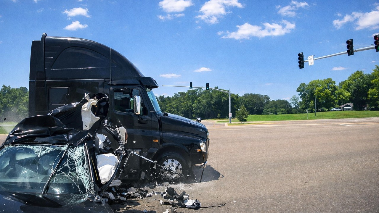Bobtail truck crashes on Highway 401 with two young passengers
