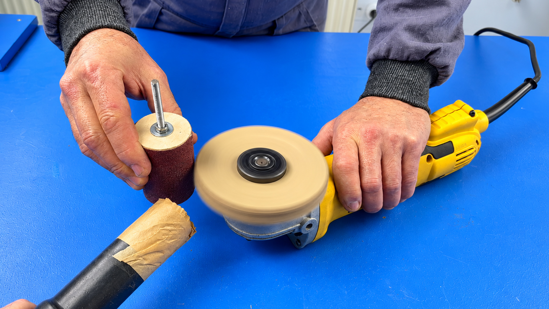 Watch how a machinist turns scrap cardboard into an angle grinder buffer