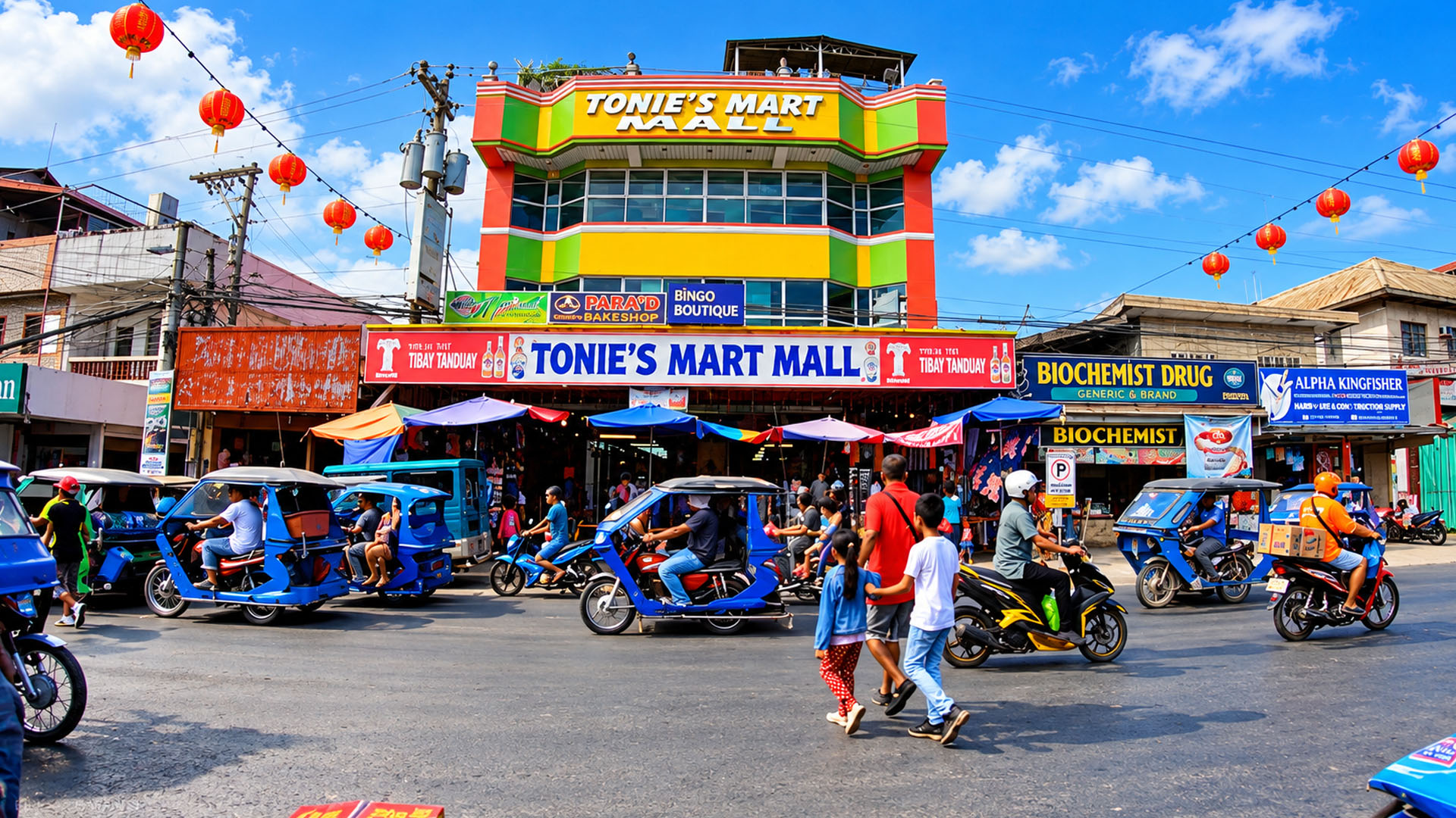 Blue tricycles fill the busy streets of Puerto Princesa (4K)