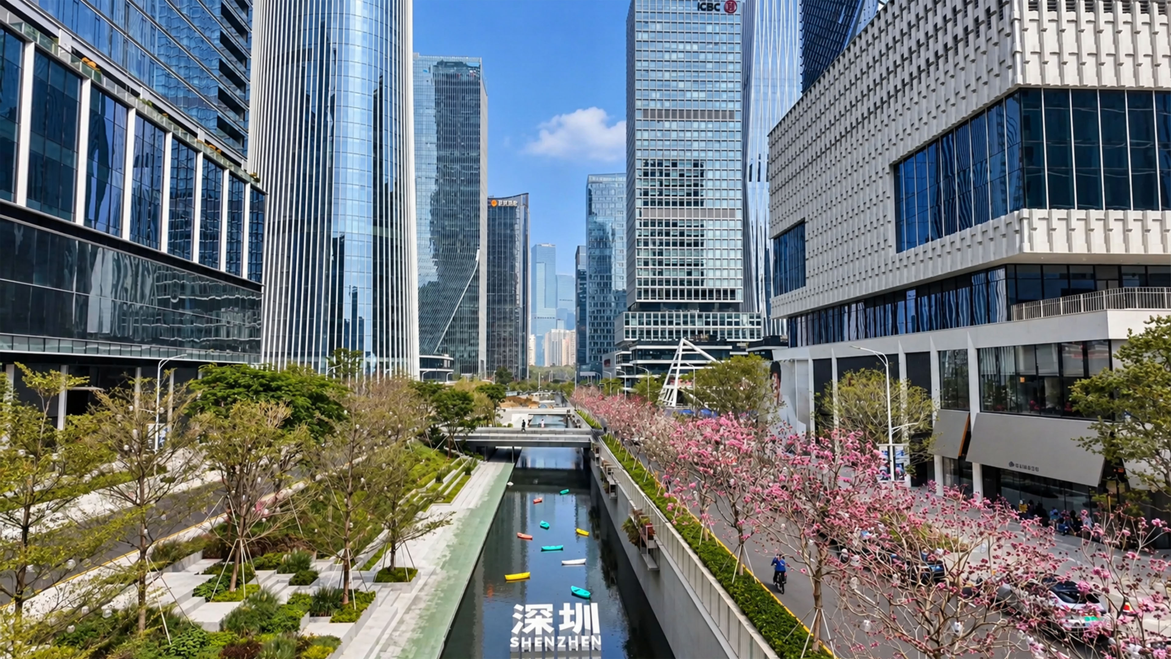 This business district in China has a canal between skyscrapers