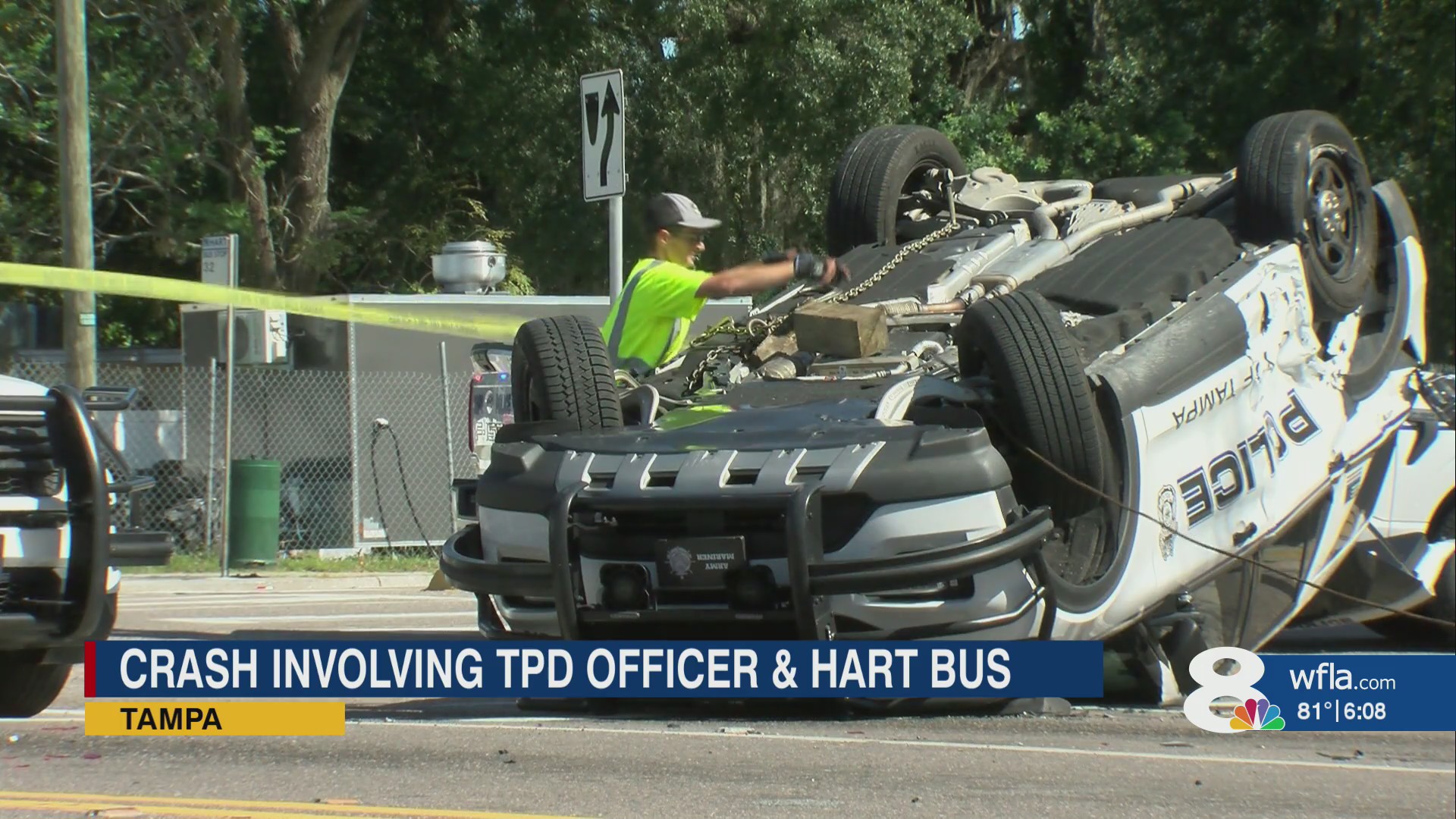 Tampa officer hospitalized after patrol car collides with HART bus, sedan