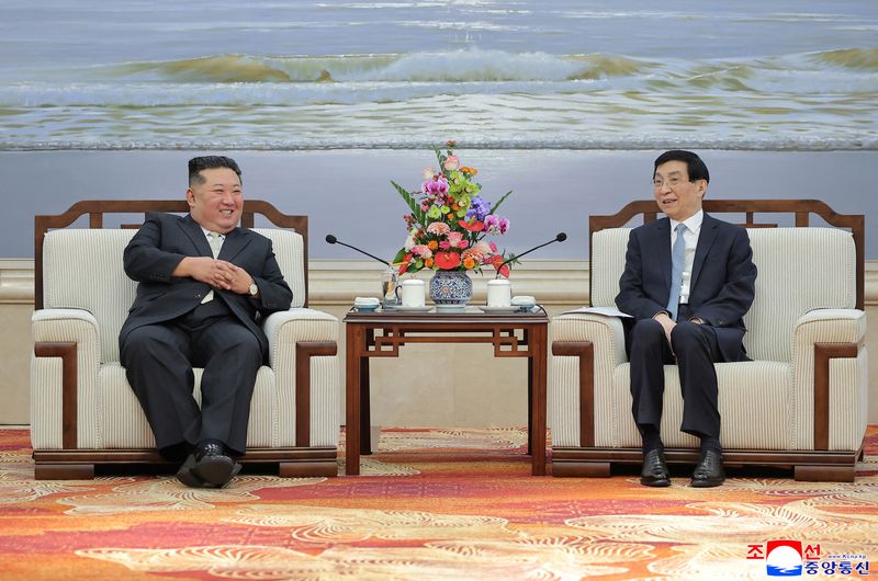 North Korean leader Kim Jong Un meets with Chinese People's Political Consultative Conference (CPPCC) Chairman Wang Huning during his visit to Dandong, Liaoning province, China, October 24, 2026, in this photo released by North Korea's Korean Central News Agency (KCNA). KCNA via REUTERS