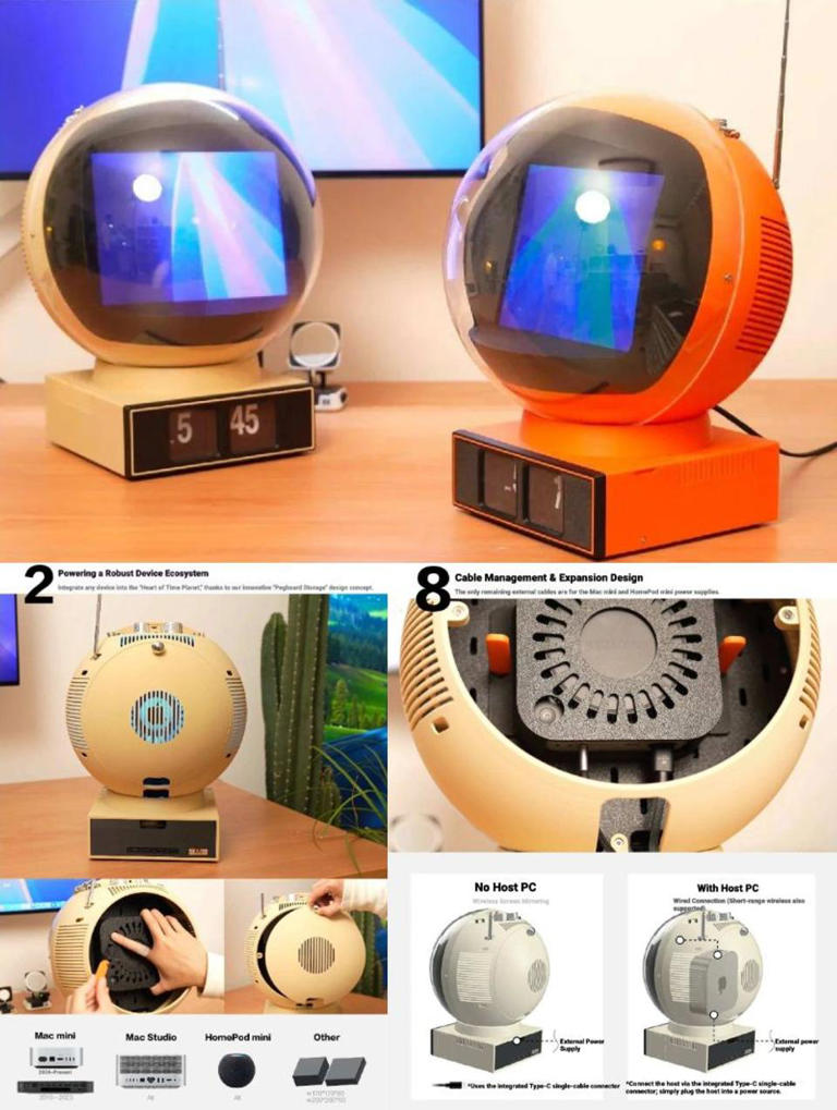1970年のレトロTVをオマージュ。Mac miniを収納して使う球体ディスプレイ