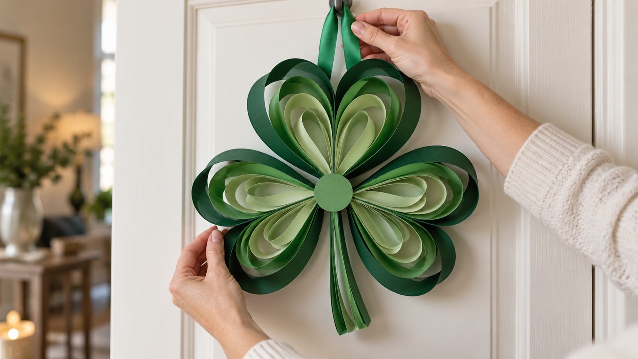 How to make a paper shamrock wreath with layered green loops