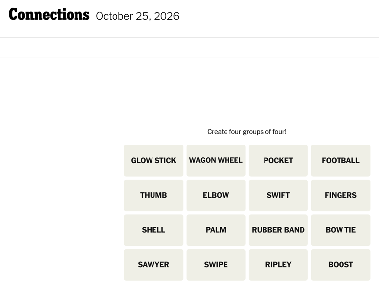 Get today's NYT Connections puzzle answers and hints for October 25, 2026