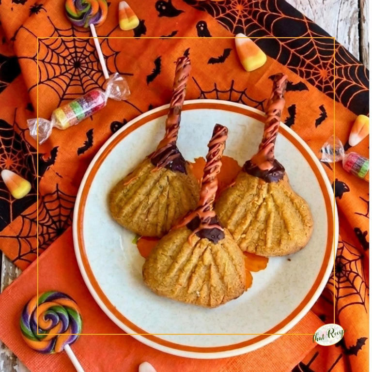 Easy peanut butter witch broom cookies for Halloween treats