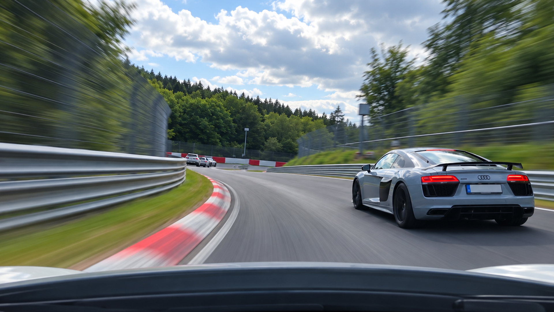 Audi R8 closes on Nürburgring traffic