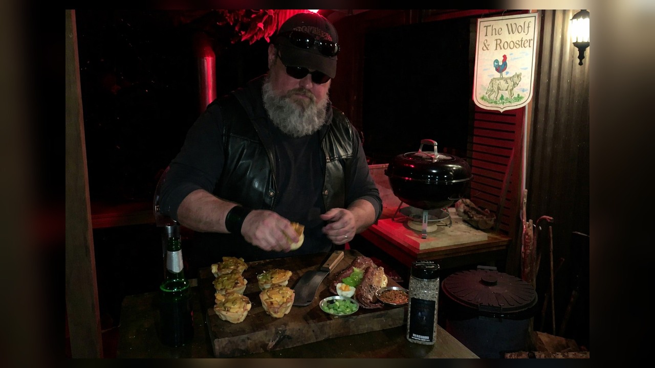 Wolfman makes trevally fish pies in a muffin pan