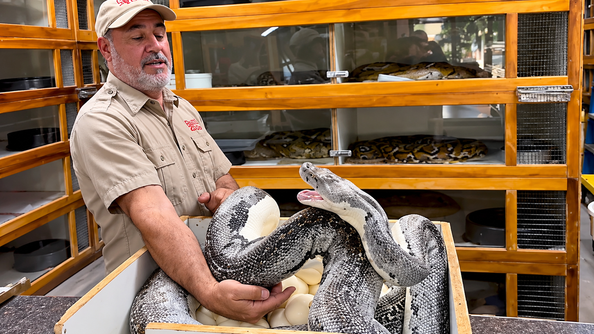Expecting a grumpy python, he’s surprised by her calm behavior