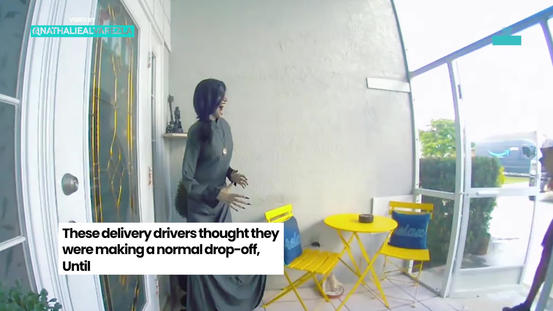 Florida Halloween decoration sends delivery drivers into a panic on CCTV