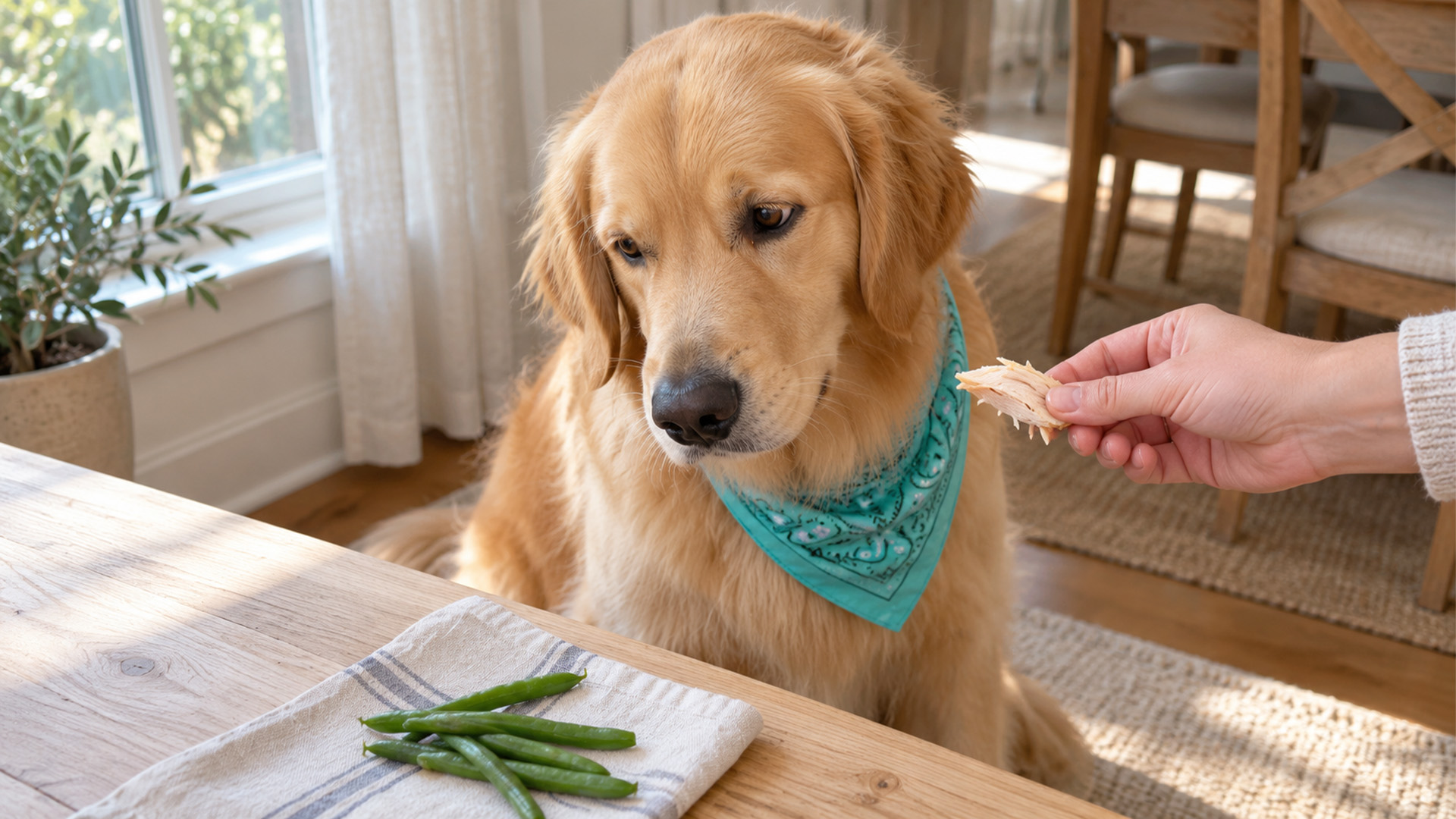Golden retriever gives his opinion on different foods