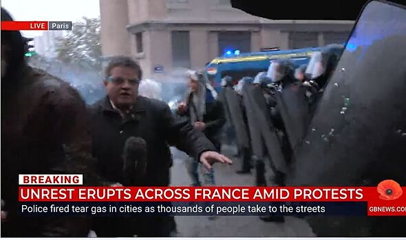 Terrifying moment GB News star chokes on Paris protest tear gas live on air