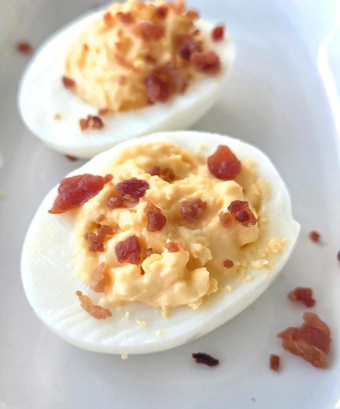 Cheddar bacon deviled eggs