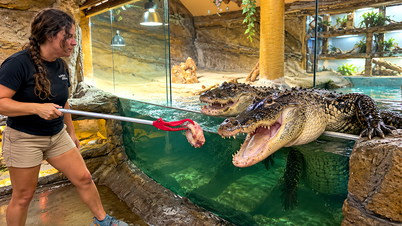 Hungry alligator breaks through barrier mesh while chasing dinner
