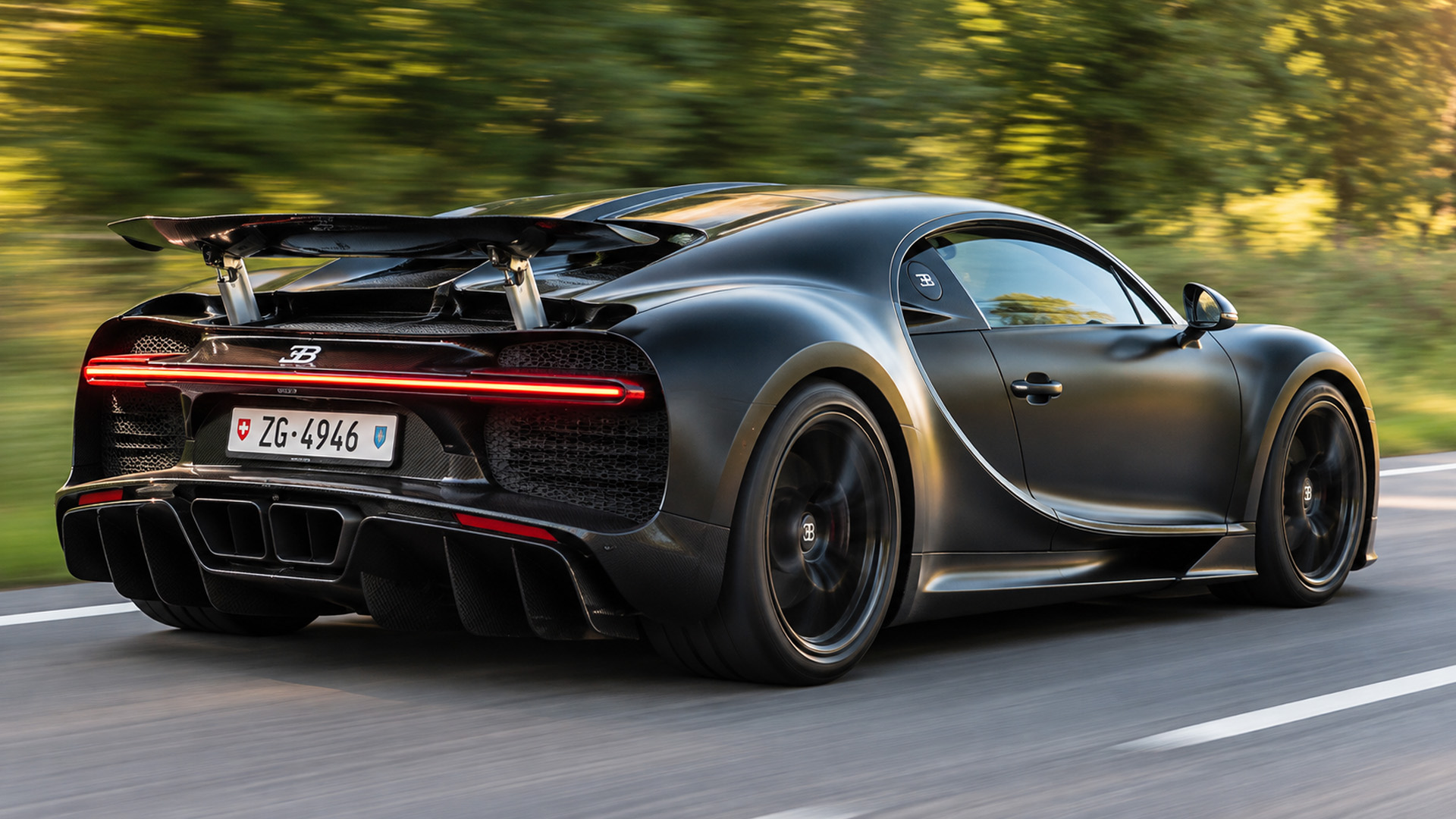 Bugatti Chiron Sport driving through the Swiss Alps