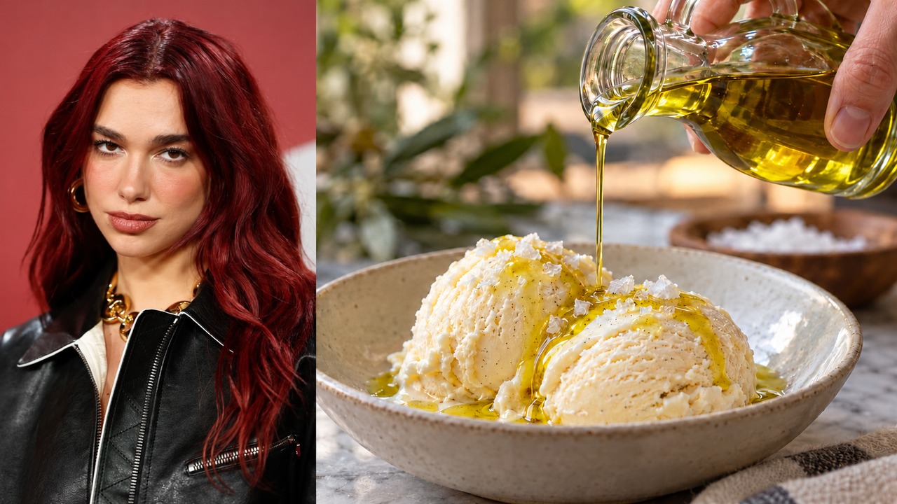 Dua Lipa tops vanilla ice cream with olive oil and sea salt