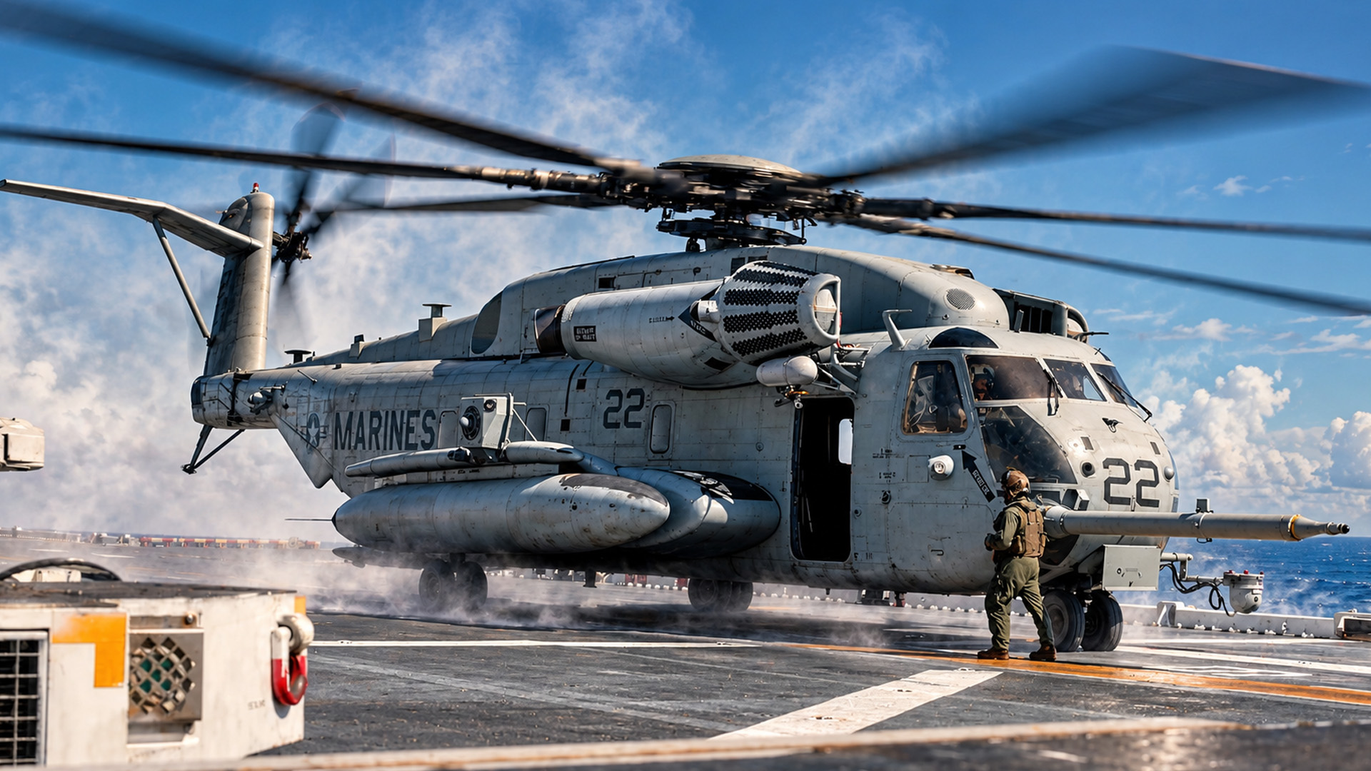 US Marines load ammunition onto CH-53E Super Stallion
