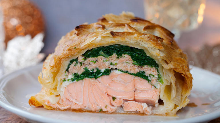 This old-school French dish combines salmon and puff pastry