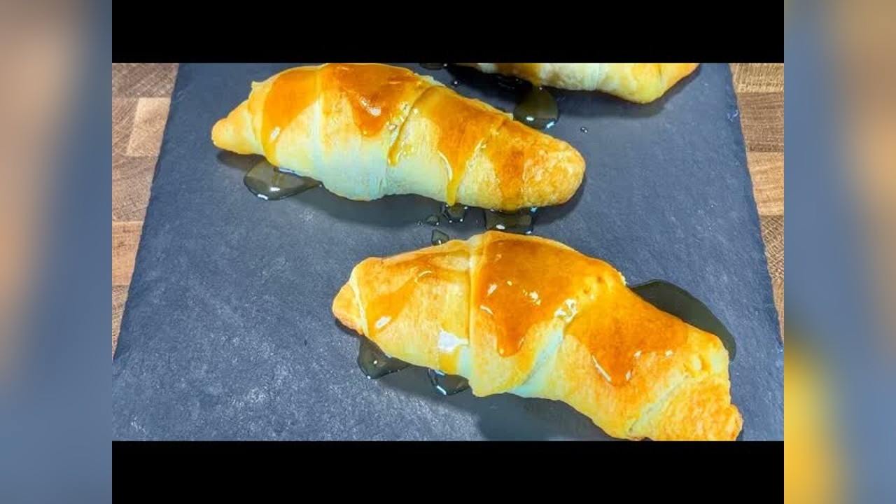 Canned peach crescent roll pies with caramel drizzle