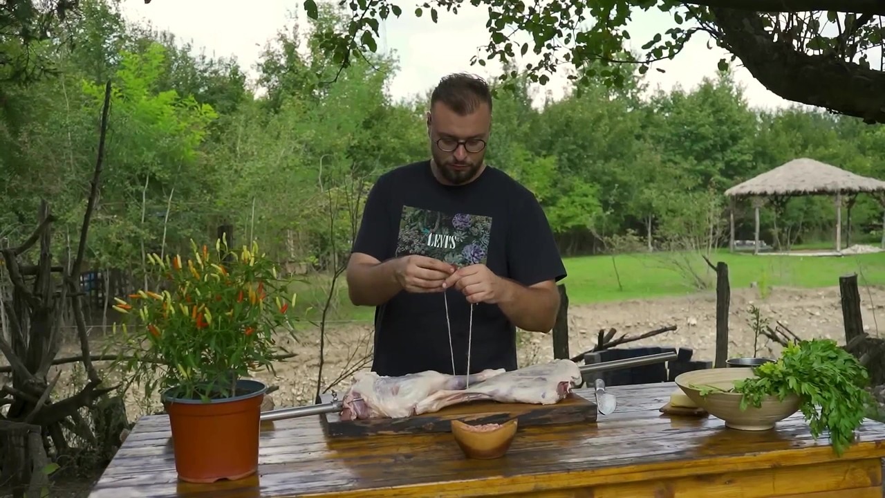 Spit-roasted leg of lamb with a tender finish