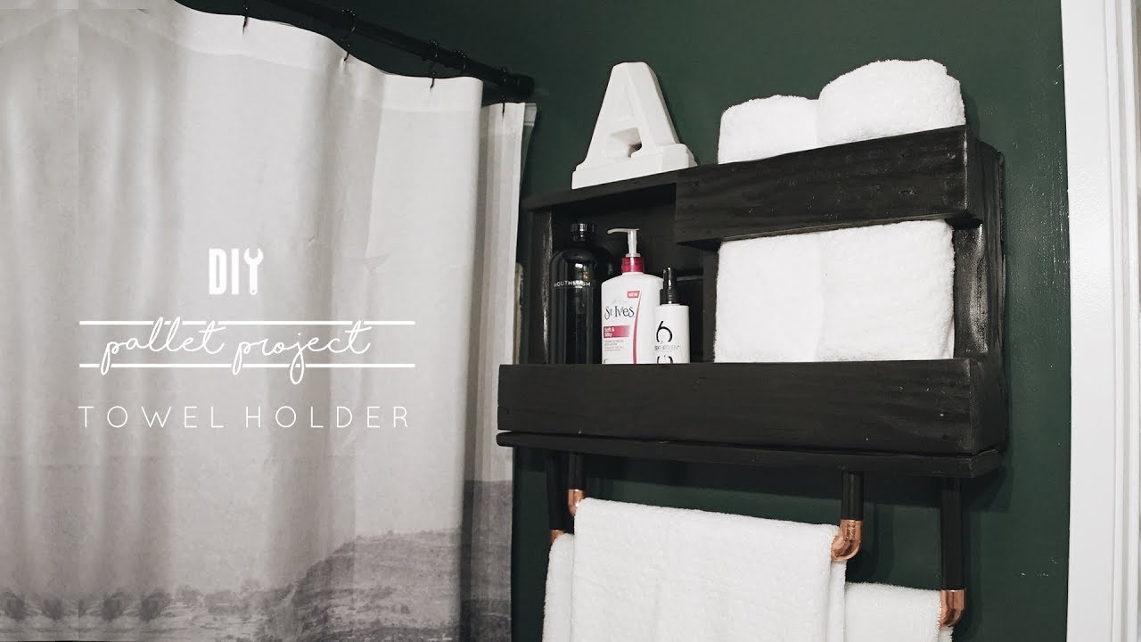 DIY pallet towel rack + bath storage