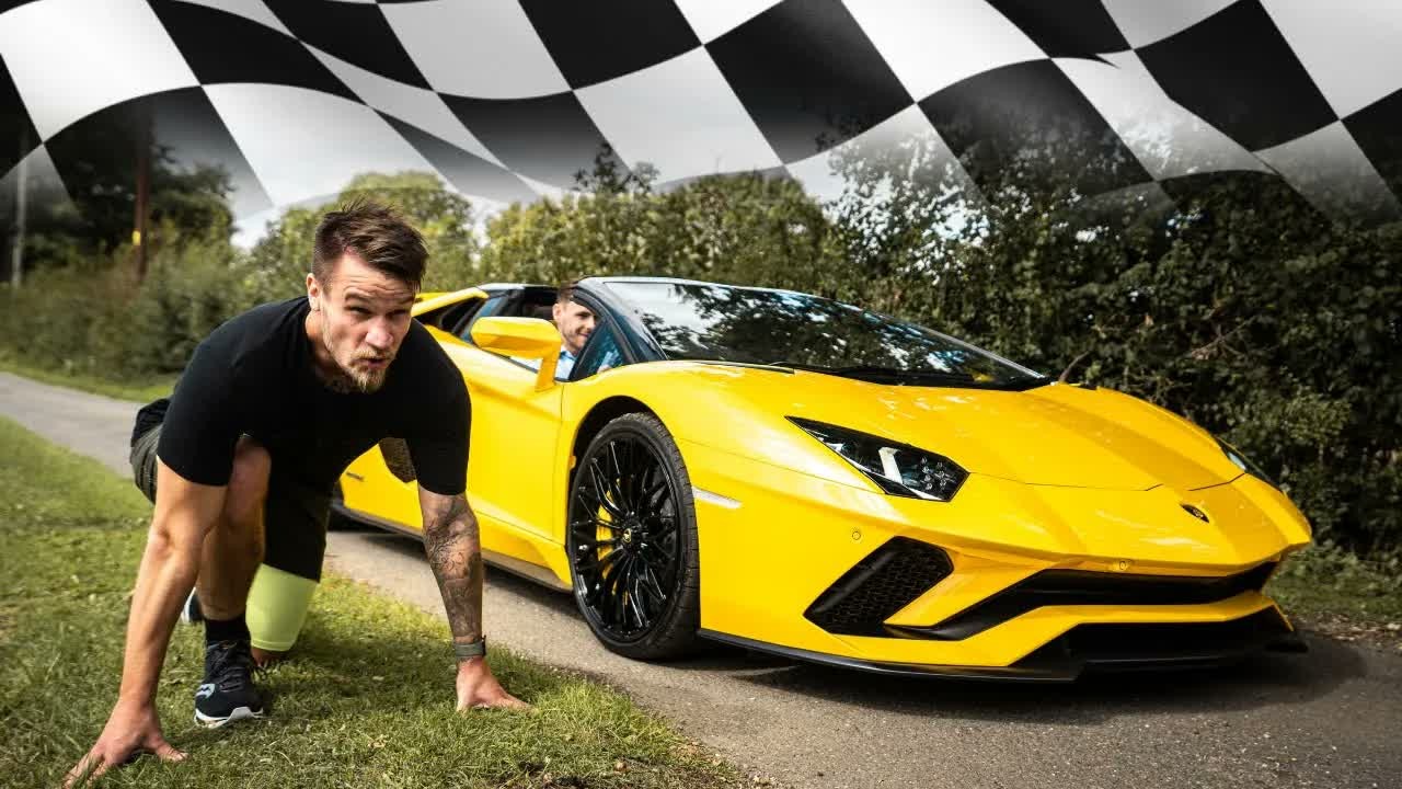 Runner vs Lamborghini Aventador S Roadster in a 2 km race