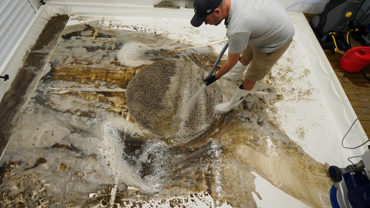Flooded rug heavy with mud! Satisfying time lapse