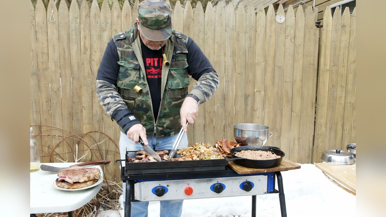 Rib steak breakfast cooked on the grill