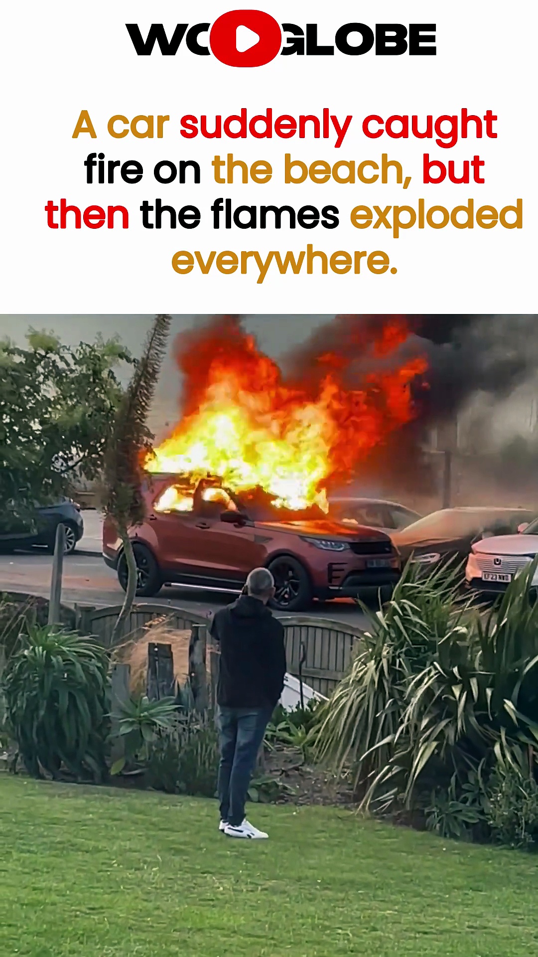 Escaped driver leaves a car engulfed in flames