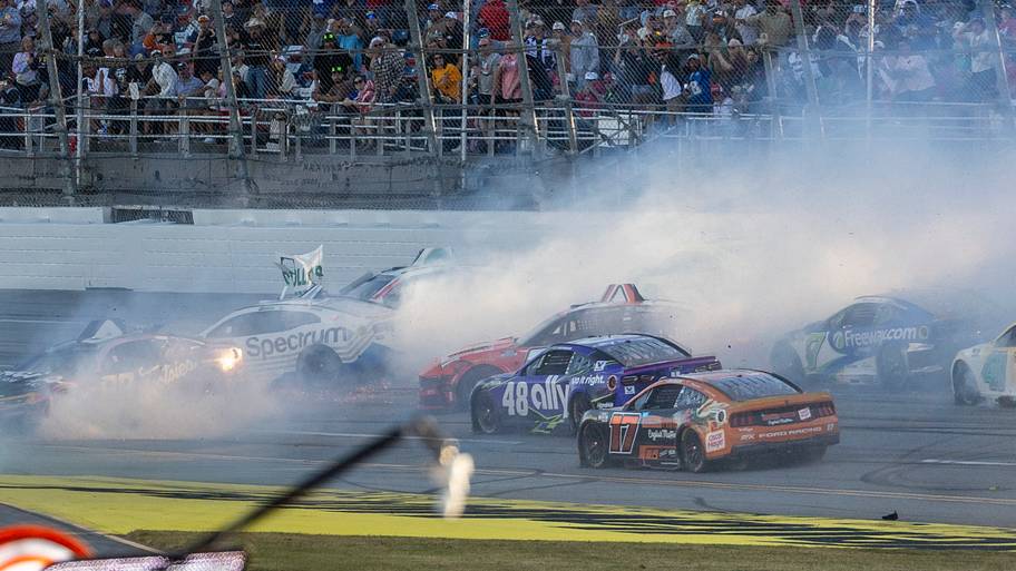 Logano walks away from wild flip with 5 laps remaining at Talladega