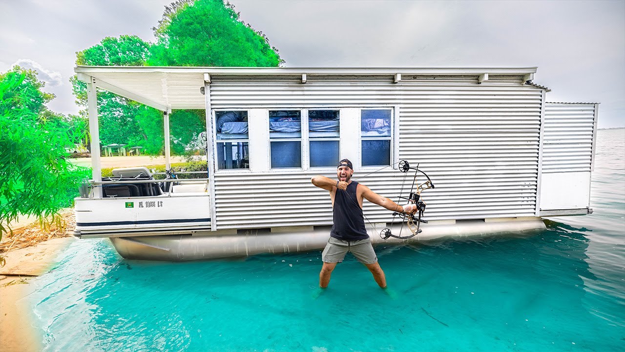 Bowfishing overnight from a floating tiny home