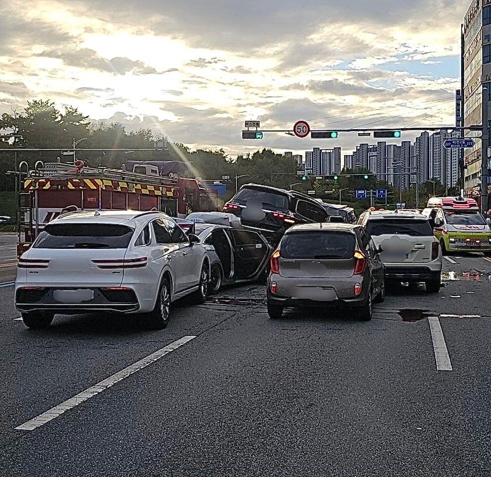 Minibus runs red light, crosses center line; fatal 7-car crash
