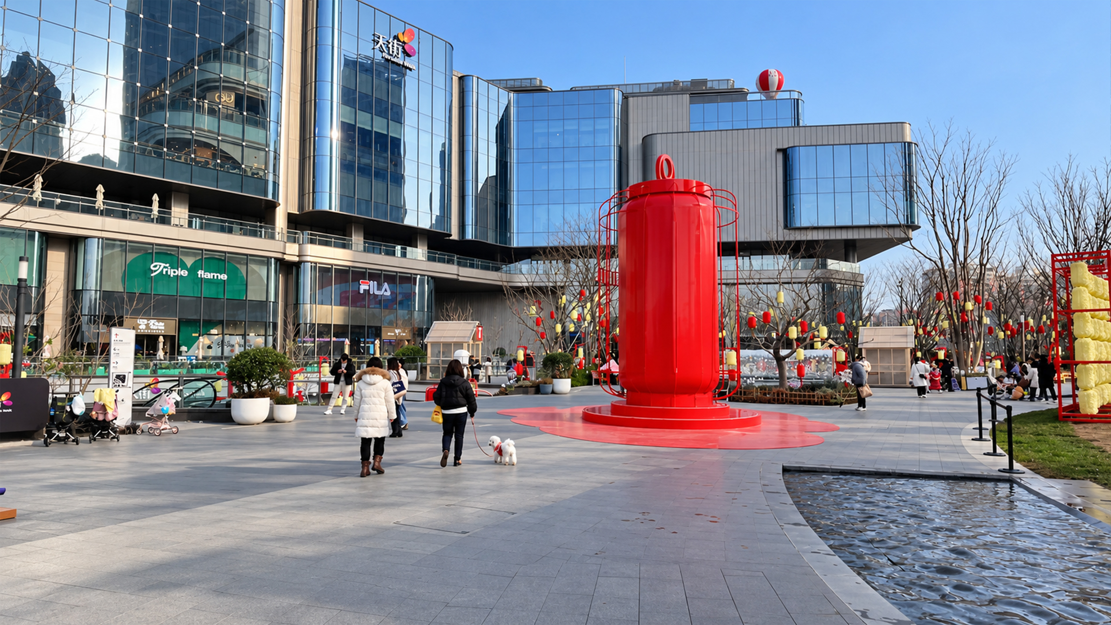 A giant red lantern stands outside this modern mall in China