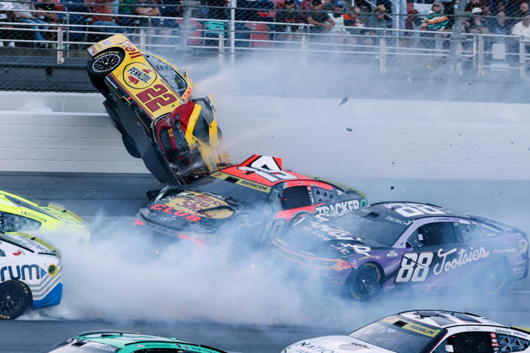NASCAR race at Talladega stopped after Joey Logano's car goes airborne ...