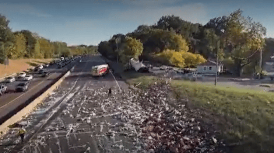 Debris scatters across I-240 south after truck runs off road