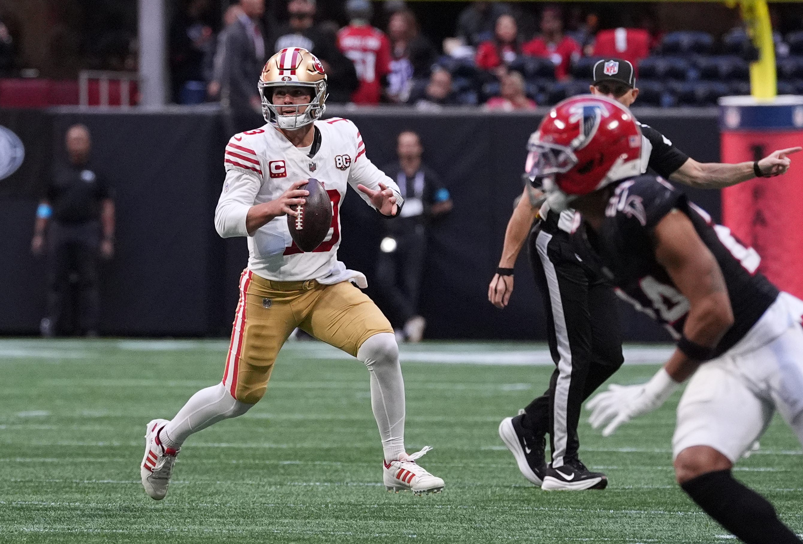 Brock Purdy has two turnovers in Week 7 loss to Falcons
