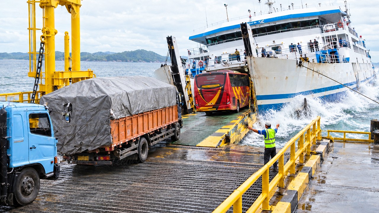 Dangerous but genius technique to load vehicles inside unstable ferry