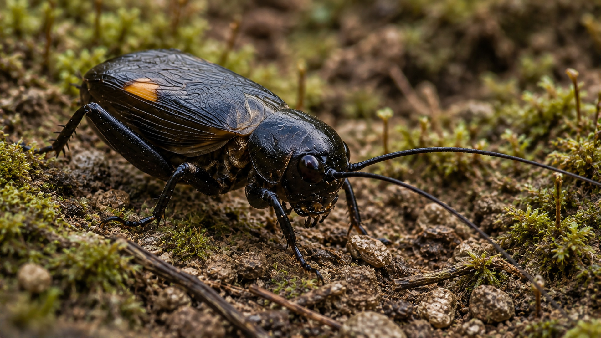 The long antennae gave away a cricket hidden among the moss