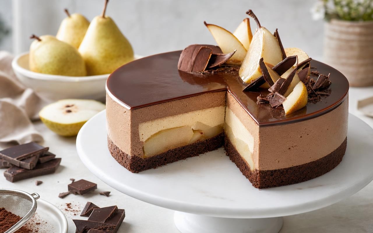 Ce bavarois poire chocolat sur génoise bluffe les invités : cette ...