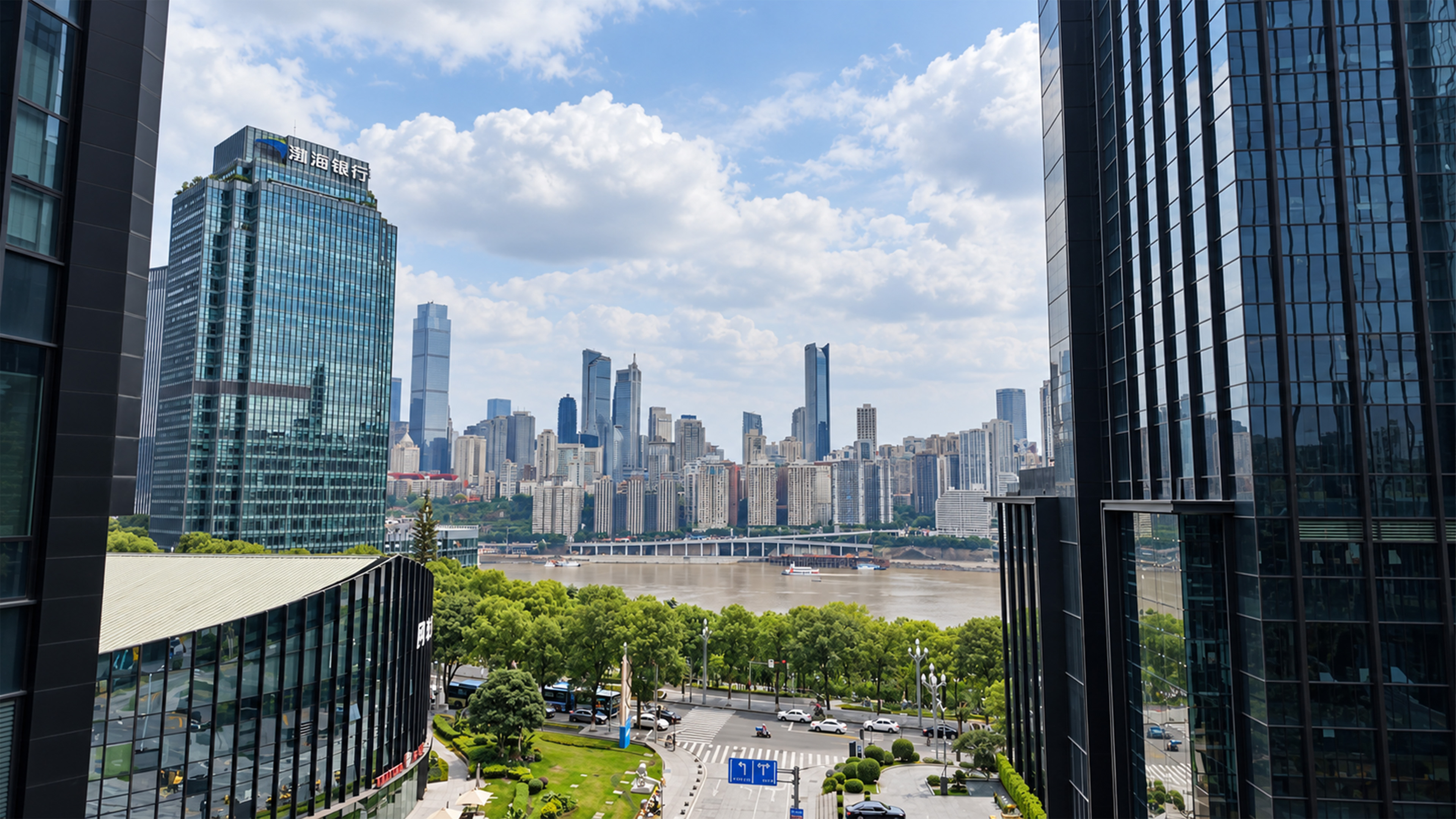 Giant geometric structures stand among Chongqing's skyscrapers and ...