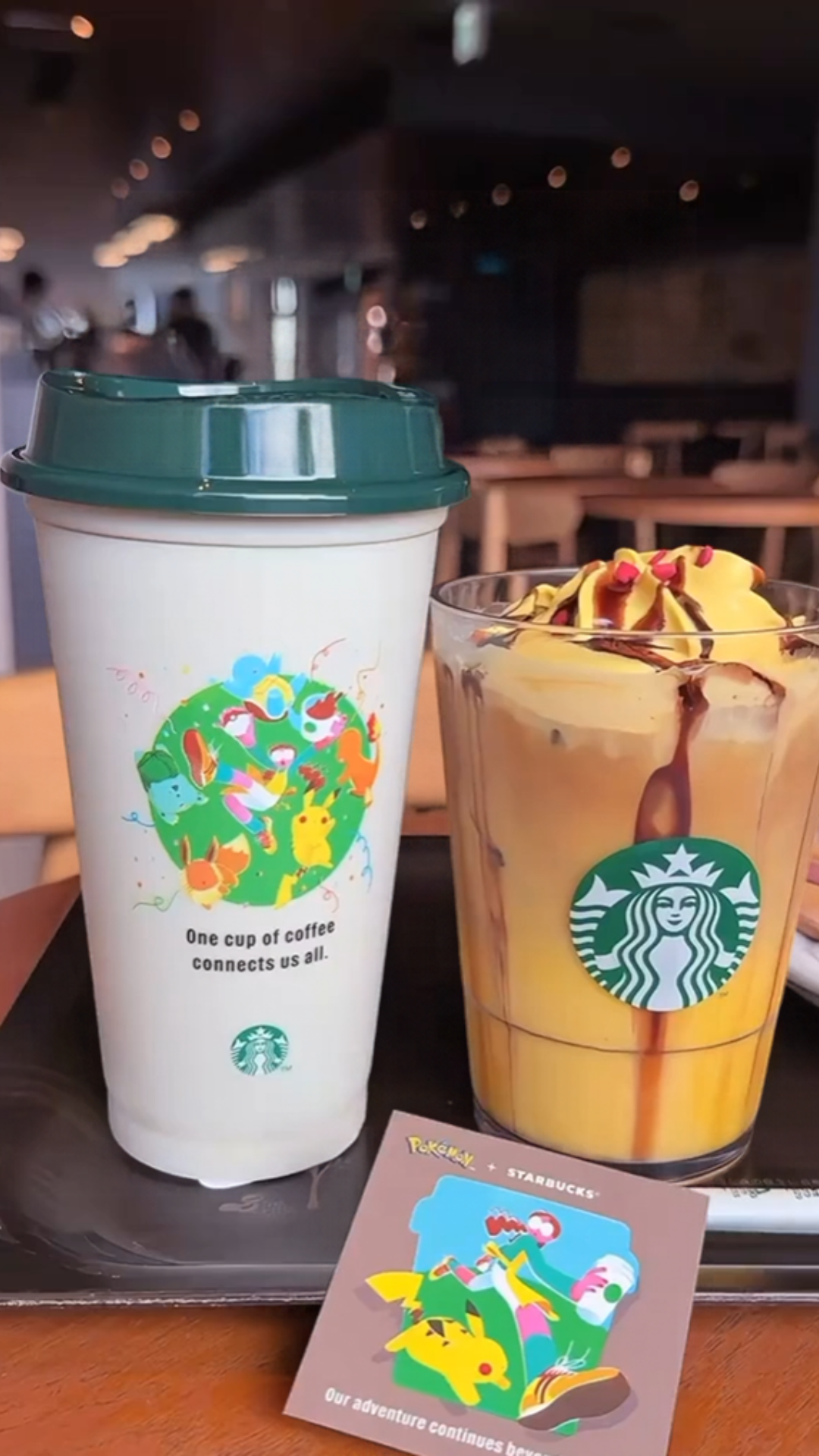 Pokémon characters featured in a Starbucks display