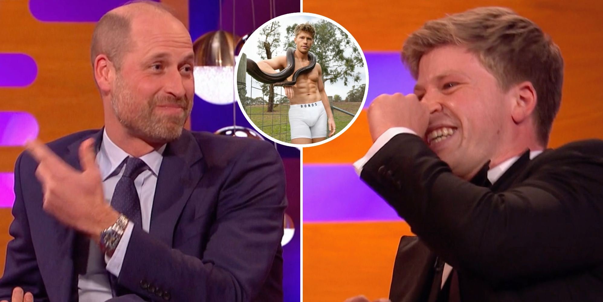 LGBTQ+ ally Robert Irwin blushes as Prince William comments on his 'python'