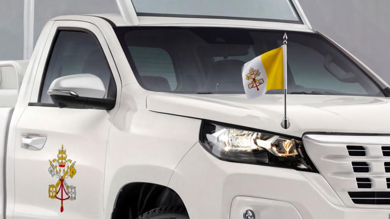 Of course the first American pope has a pickup truck popemobile