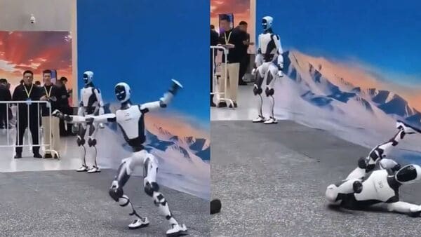 When humanoid robot fell during Kung Fu China demo, losing part of leg ...