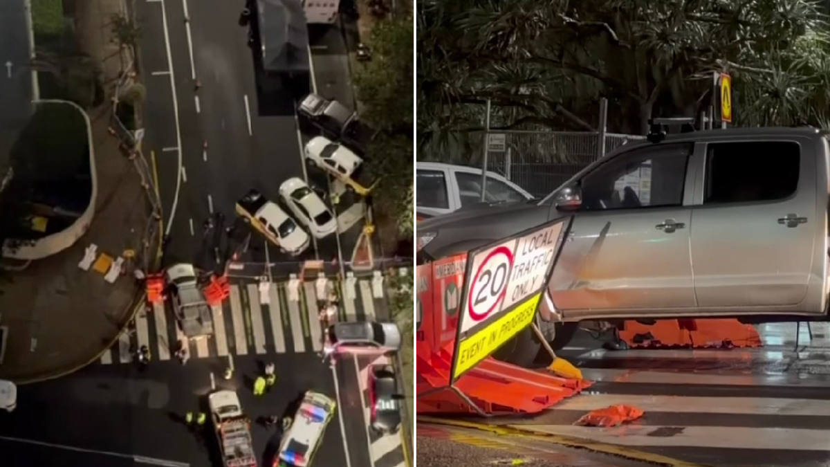 Security guard injured after driver allegedly ploughs ute into barrier ...