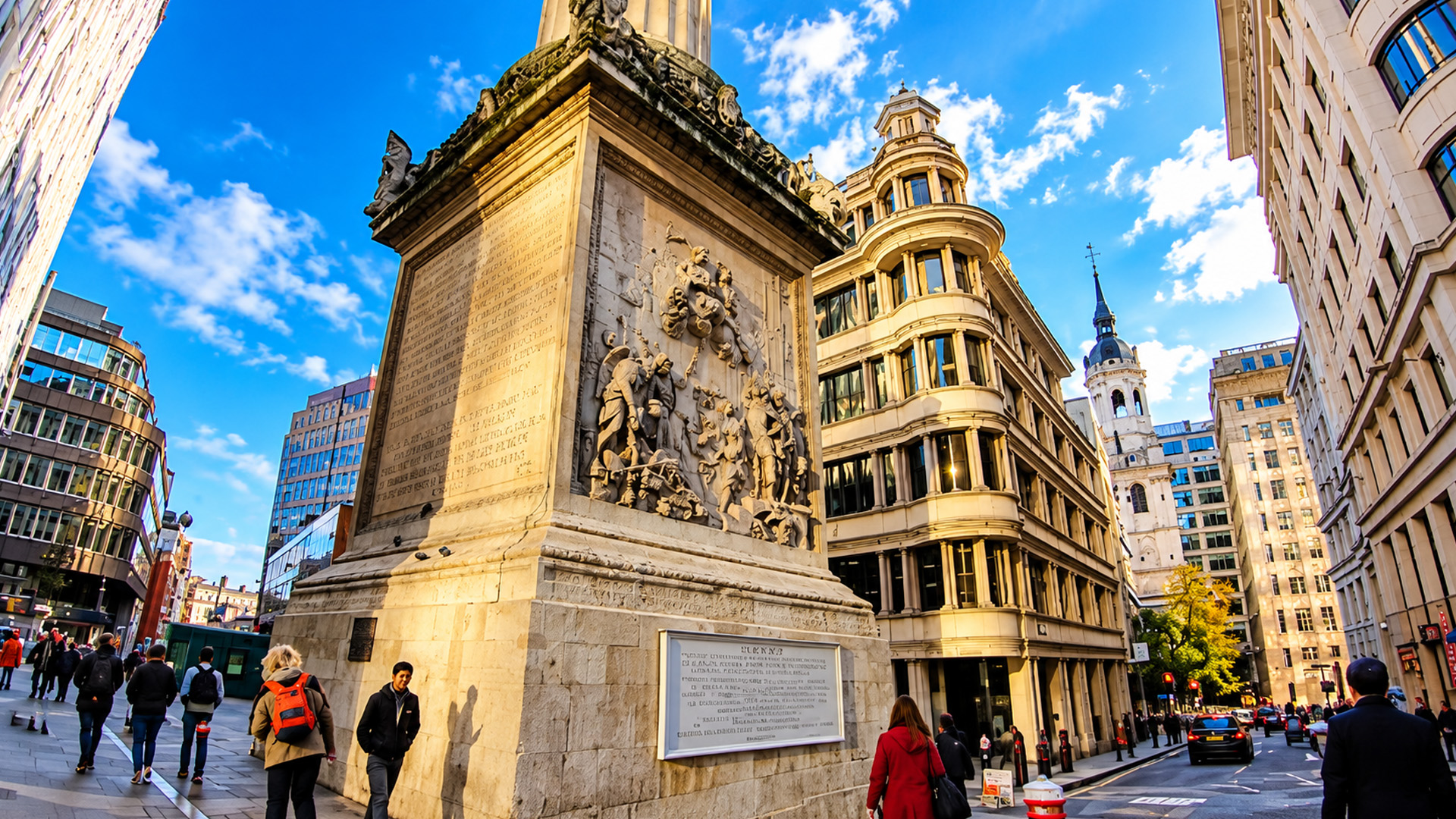 Vilken historia berättar detta jättelika monument i London?