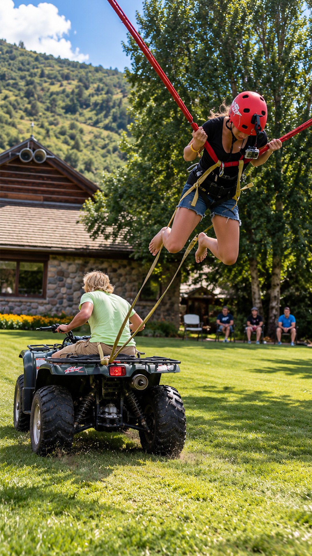 An ATV pulls a cable and sends him flying